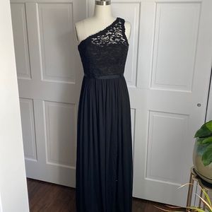 David’s Bridal - One Shoulder Lace Bridesmaid Dress - Black - 8 Long